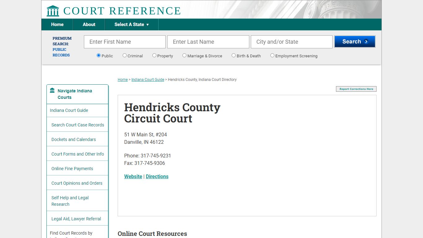 Hendricks County Circuit Court - Court Records Directory