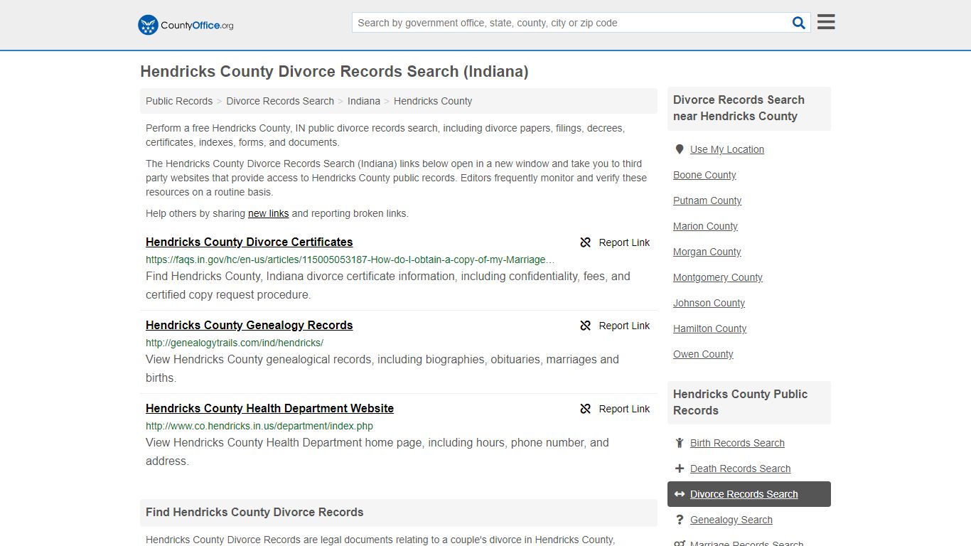 Divorce Records Search - Hendricks County, IN (Divorce ...